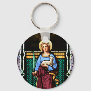 Saint Agnes (Agnes of Rom) - Glaskonst, fastsatt Nyckelring