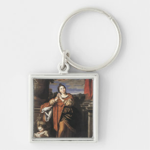 Saint Agnes av Domenichino (c. 1620) Fyrkantig Silverfärgad Nyckelring