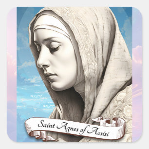 Saint Agnes of Assisi Sister of St Clare Fyrkantigt Klistermärke