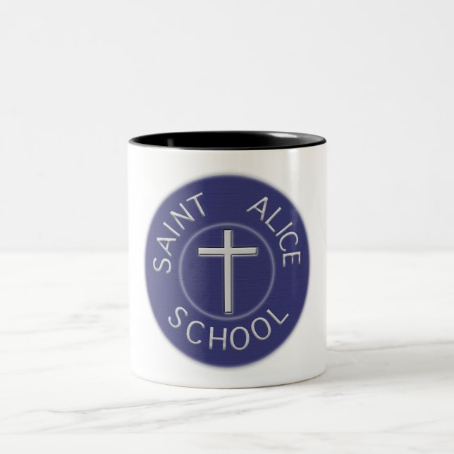 Saint Alice School Tradition Blue and White Patch Två-Tonad Mugg (Center)