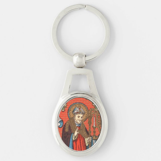 Saint Alphonsus Liguori (SAU 039) Ovalt Silverfärgad Nyckelring (Framsidan)