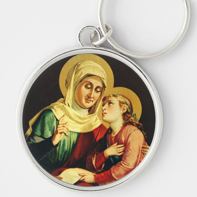 Saint Ann och Virgin Mary Rund Silverfärgad Nyckelring (Framsidan)