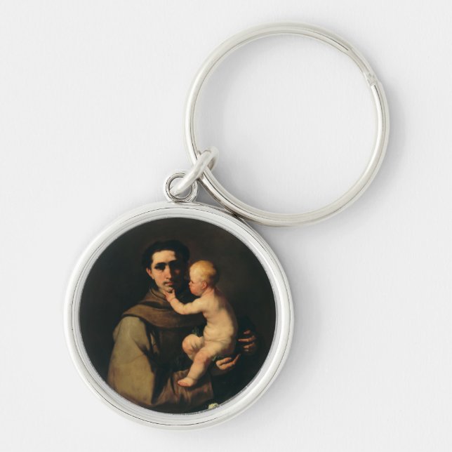 Saint Anthony i Padua av Luca Giordano Rund Silverfärgad Nyckelring (Framsidan)
