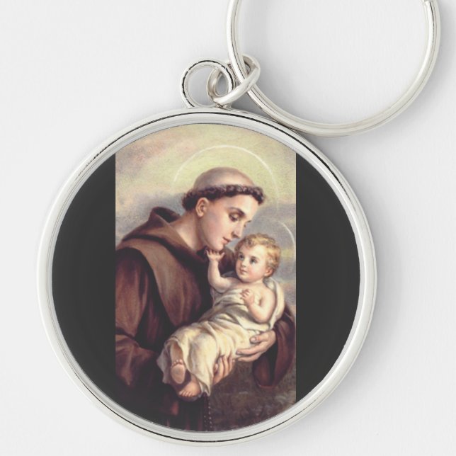 Saint Anthony i Padua Rund Silverfärgad Nyckelring (Framsidan)