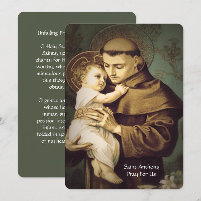 Saint Anthony Unfail Prayer Julkort (Fram/baksida)