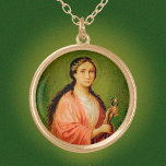 Saint Apollonia (BLA 001) Guldpläterat Halsband<br><div class="desc">Obs! Den här bilden passar bäst för runda underordnade! Antique image of St. Apollonia from a late 1800 chromolithographic devotional print #116 publicerad av Buchhandlung L. Auer, Donauwörth, Tyskland, i designerns privata samling av religiösa ephemera. Feast: februari 9 Paletten för denna St. Apollonia roundel består av följande rekommenderade färg (med...</div>