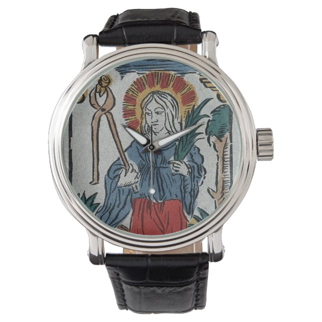 Saint Apollonia. Färgad litografi Armbandsur (Framsida)