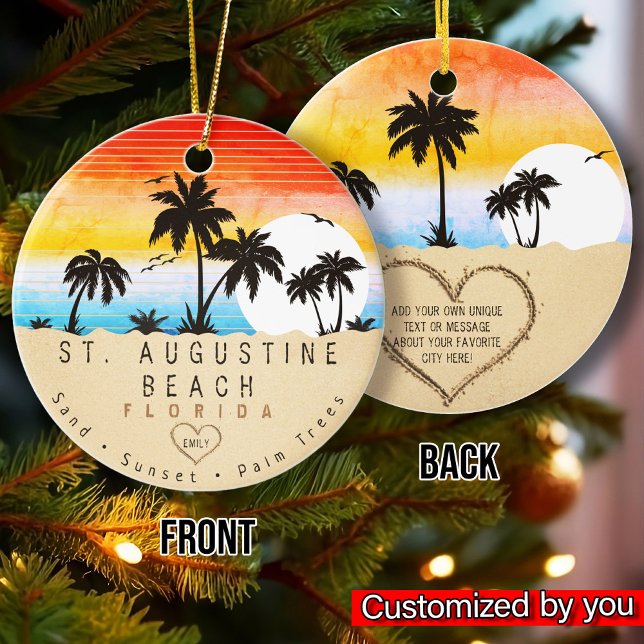 Saint Augustine Beach Florida Retro Sunset Souveni Julgransprydnad Keramik (Skapare uppladdad)