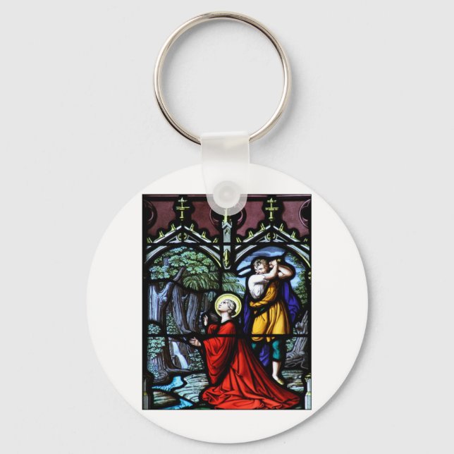 Saint Barbara's Martyrdom Stached Glass Art Nyckelring (Framsida)