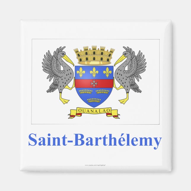 Saint Barthelemy Flagga med Namn i Fransk Magnet (Framsidan)