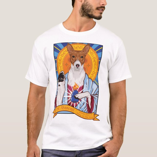 Saint Basenji Hund T-Shirt (Framsida)