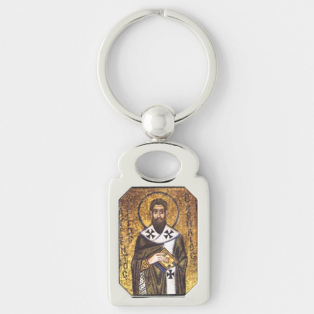 Saint Basil of Caesarea Rektangulärt Silverfärgad Nyckelring (Framsidan)