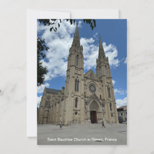 Saint Baudilus Church i Nimes, Frankrike, på en Julkort