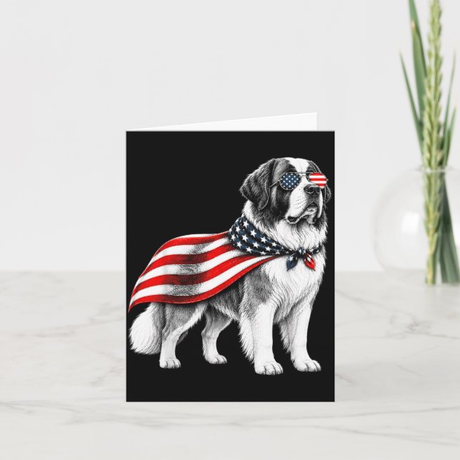 Saint Bernard 4 juli amerikansk flagga hund Kort (Framsida)