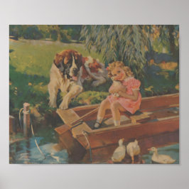 Saint Bernard, Anka, lilla flicka i båt Poster