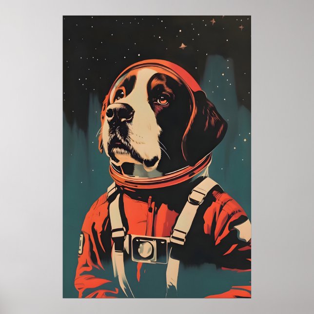 Saint Bernard Astronaut Poster, St Bernard Retro Poster (Framsidan)