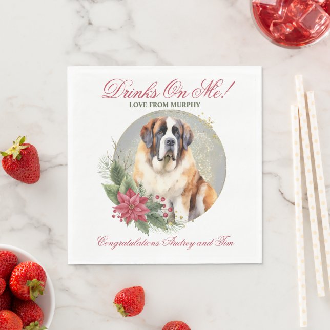 Saint Bernard Bröllop Servetter Med Hund Foto (Insitu)