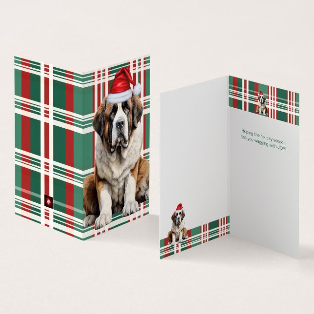 Saint Bernard Dog Holiday Plaid Christmas Kort (In- och utsida)
