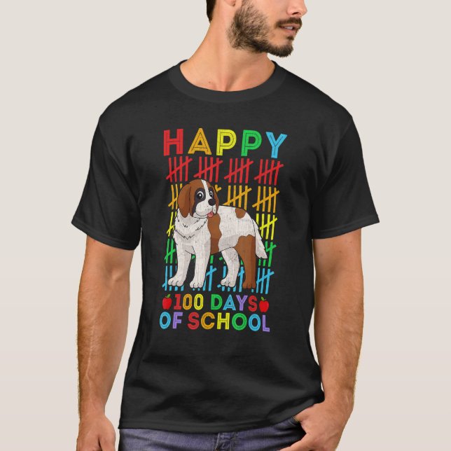 Saint Bernard Dog Teacher Student Happy 100 Days o T Shirt (Framsida)