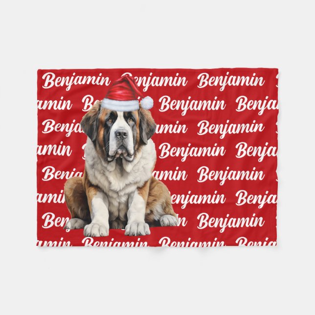 Saint Bernard Dog with Name Pattern Christmas Fleecefilt (Framsidan (Horisontell))