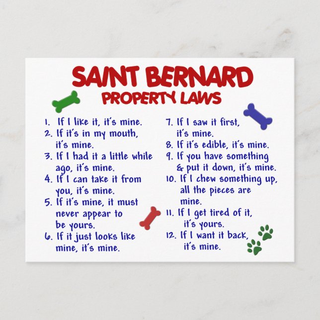 SAINT BERNARD Egendom Laws 2 Vykort (Framsida)