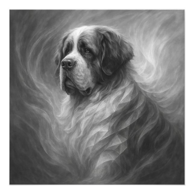 Saint Bernard GeoRealism Portrait – Gentle Guardia Fototryck (Framsidan)