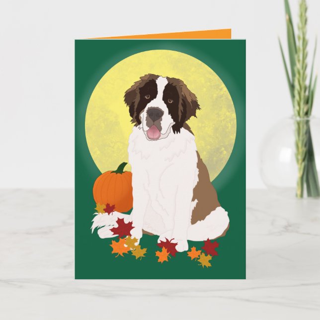 Saint Bernard Halloween Autumn Kort (Framsida)