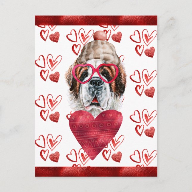 Saint Bernard Hearts Hund älskare Valentine Gift Helg Vykort (Framsida)