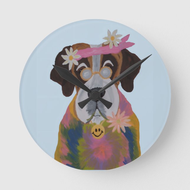 Saint Bernard Hippie Rund Klocka (Framsida)