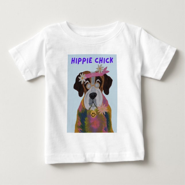 Saint Bernard Hippie Tjej T Shirt (Framsida)