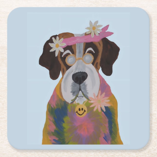 Saint Bernard Hippie Underlägg Papper Kvadrat (Framsidan)