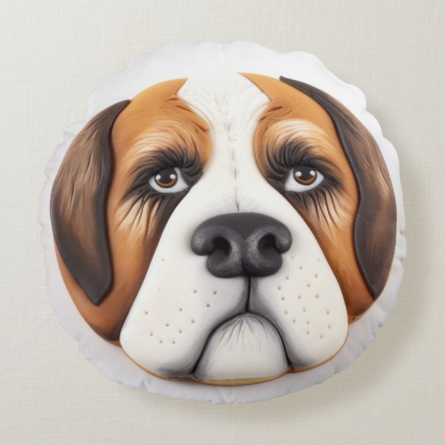 Saint Bernard Hund 3D Inspirerad Rund Kudde (Framsidan)