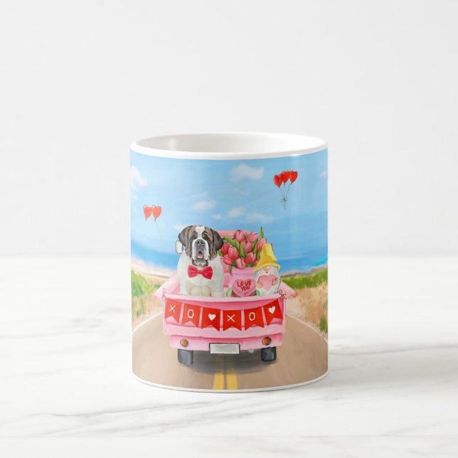 Saint Bernard Hund Alla Hjärtans Dag Lastbil Hjärt Kaffemugg (Center)