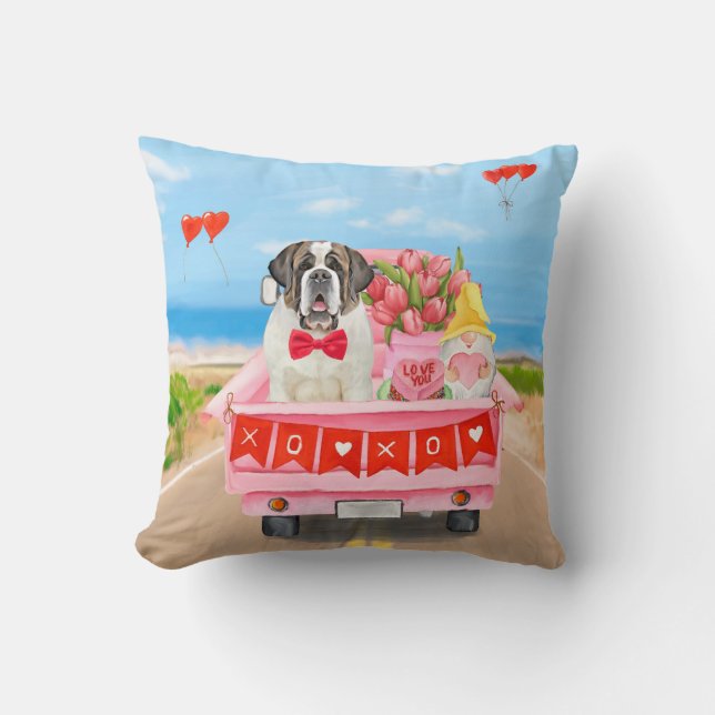 Saint Bernard Hund Alla Hjärtans Dags Lastbil Hjär Kudde (Framsida)