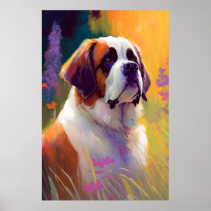 Saint Bernard Hund Animal Porträtt Painting Pet Poster