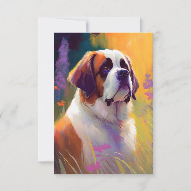 Saint Bernard Hund Animal Porträtt Painting Pet Tack Kort (Framsida)