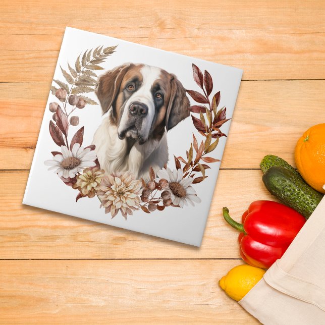 Saint Bernard Hund Autumn Wandeans Kakelplatta (Skapare uppladdad)