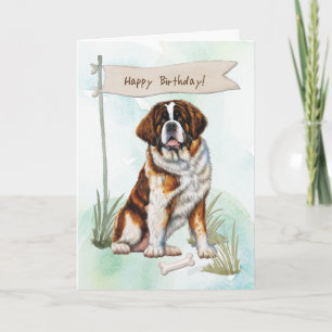 Saint Bernard Hund aveln under födelsedagsskylt Kort