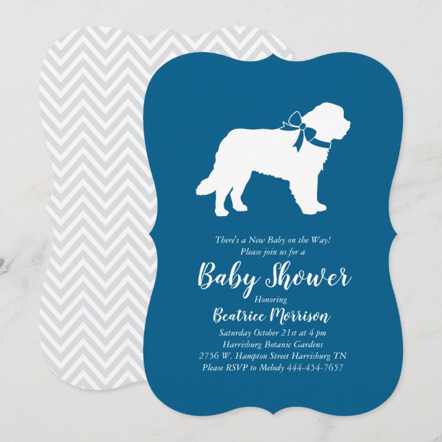 Saint Bernard Hund Baby Shower Boy Blue Inbjudningar (Fram/baksida)