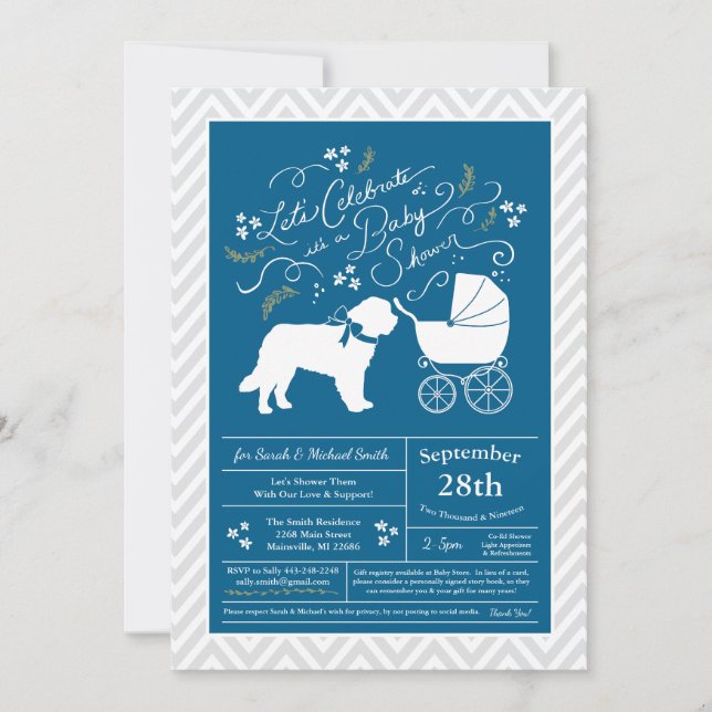 Saint Bernard Hund Baby Shower Boy Blue Inbjudningar (Framsida)