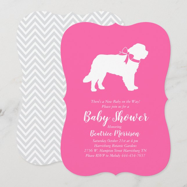 Saint Bernard Hund Baby Shower Girl Rosa Inbjudningar (Fram/baksida)
