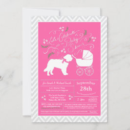Saint Bernard Hund Baby Shower Girl Rosa Inbjudningar