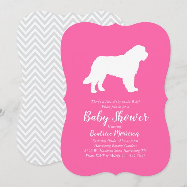Saint Bernard Hund Baby Shower Girl Rosa Inbjudningar (Fram/baksida)