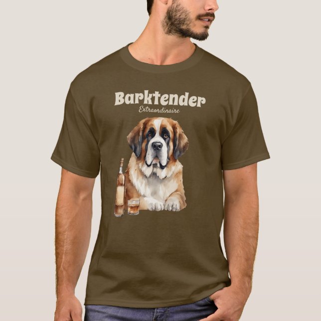 Saint Bernard Hund Barktender Extraordinair T Shirt (Framsida)
