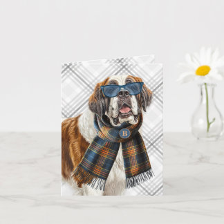 Saint Bernard Hund Blå Karo Monogram Kort