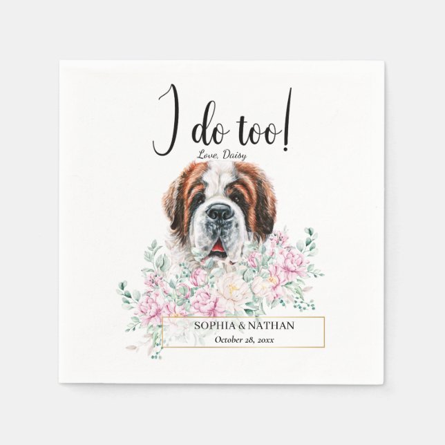 Saint Bernard Hund Bröllop Cocktail Napkins Pappersservett (Framsidan)