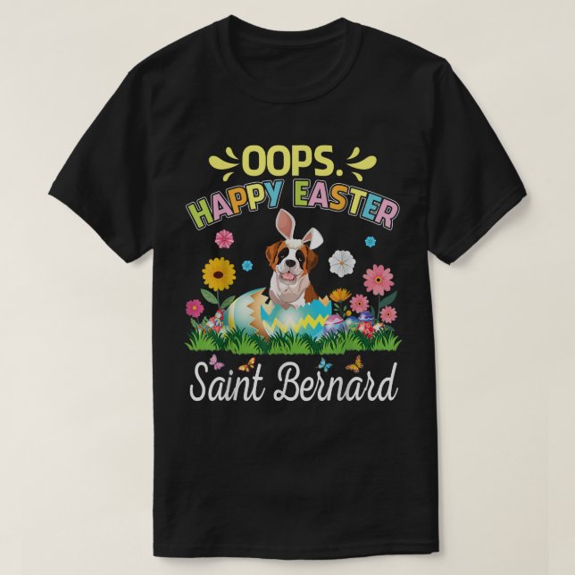 Saint Bernard Hund Bunny Costume Play Flower Egg H T Shirt (Design framsida)