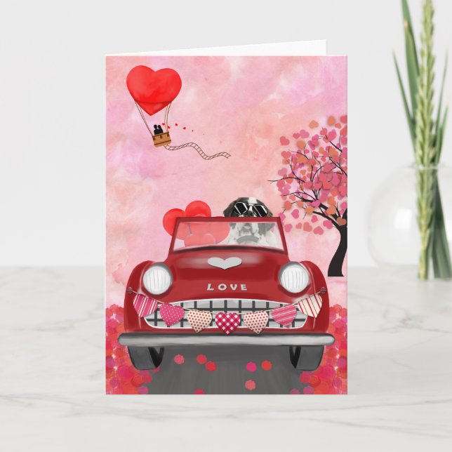 Saint Bernard Hund Car med Hearts Valentines Kort (Framsida)