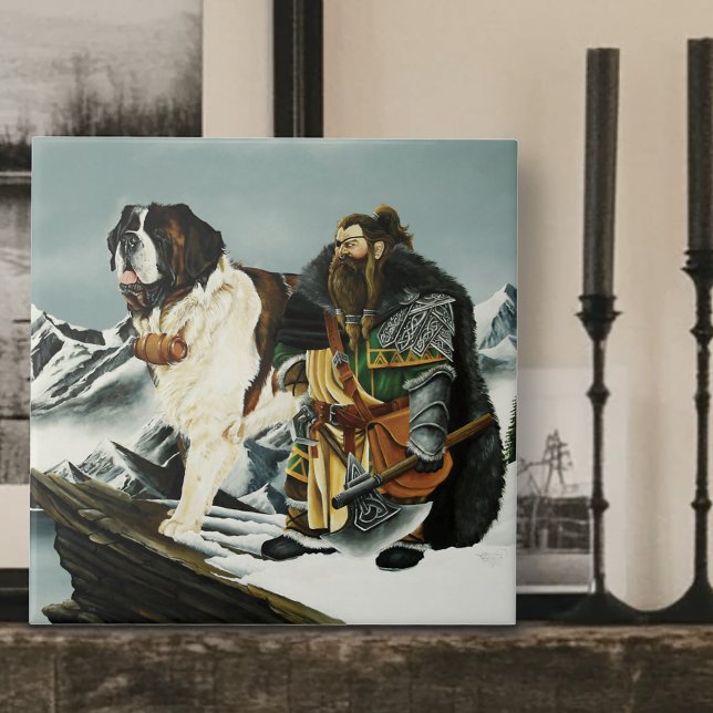 Saint Bernard Hund Dwarf Fantasy Kakelplatta (Skapare uppladdad)