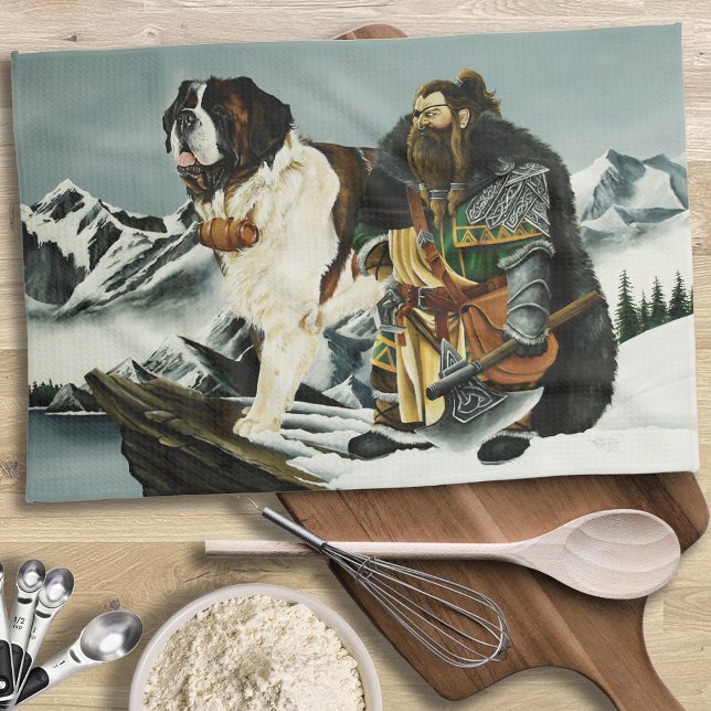 Saint Bernard Hund Dwarf Fantasy Kökshandduk (Skapare uppladdad)